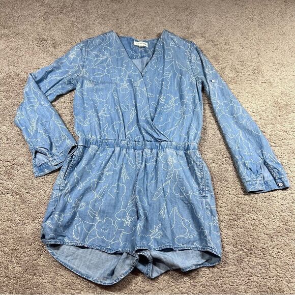 cloth & stone Pants - Cloth & Stone Anthropologie Women's Size S Chambray Elastic Waist Romper Blue